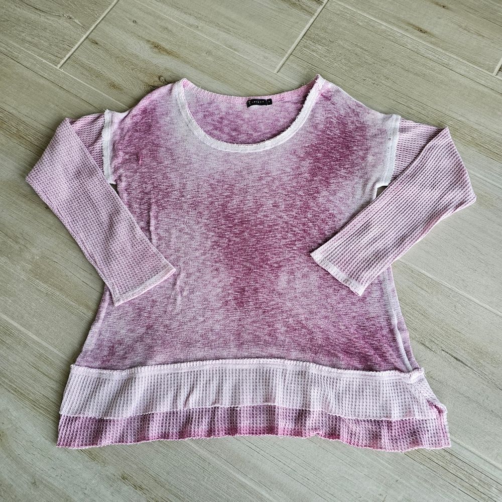 T Party Fashion Pink and White Knit Long Sleeve Lightweight Sweater Size L